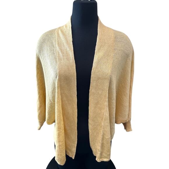 EILEEN FISHER | 100% Linen Open Front Cardigan Yellow Lightweight Sweater | XS - Picture 2 of 7